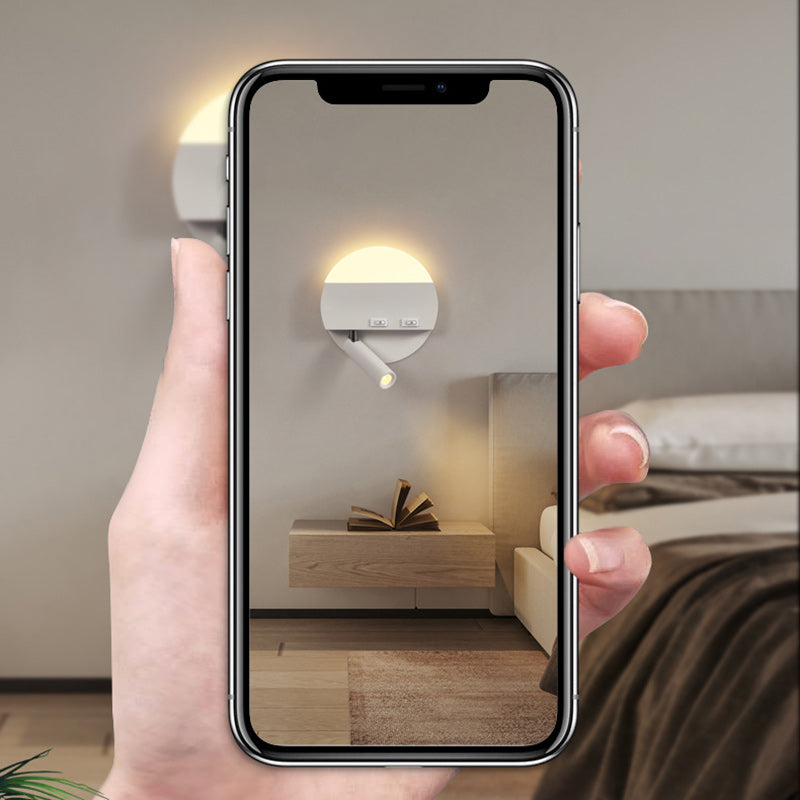 مصباح حائط LED دائري مربع الشكل مصنوع من الحديد والألومنيوم والأكريليك بتصميم بسيط وعصري لوضعه بجانب السرير