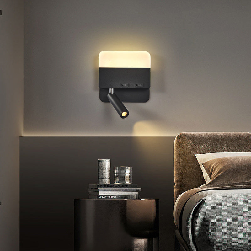 مصباح حائط LED دائري مربع الشكل مصنوع من الحديد والألومنيوم والأكريليك بتصميم بسيط وعصري لوضعه بجانب السرير