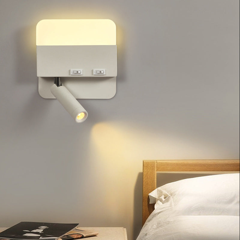 مصباح حائط LED دائري مربع الشكل مصنوع من الحديد والألومنيوم والأكريليك بتصميم بسيط وعصري لوضعه بجانب السرير