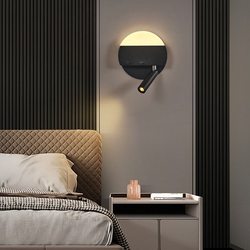 مصباح حائط LED دائري مربع الشكل مصنوع من الحديد والألومنيوم والأكريليك بتصميم بسيط وعصري لوضعه بجانب السرير