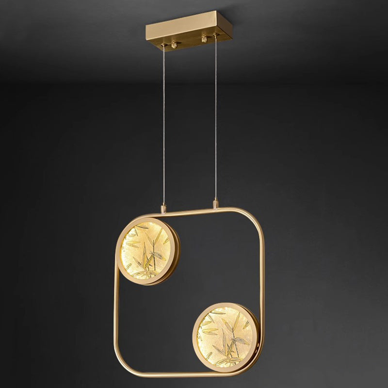 مصباح LED صيني تقليدي دائري مربع بيضاوي الشكل مصنوع من أوراق الخيزران المطلية بالنحاس والزجاج لوضعه بجانب السرير