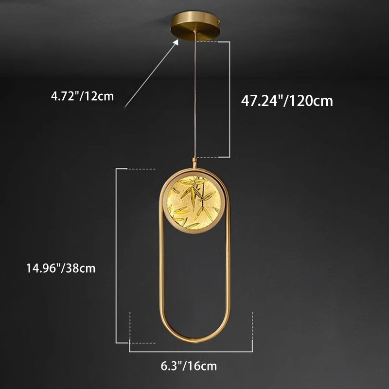 مصباح LED صيني تقليدي دائري مربع بيضاوي الشكل مصنوع من أوراق الخيزران المطلية بالنحاس والزجاج لوضعه بجانب السرير