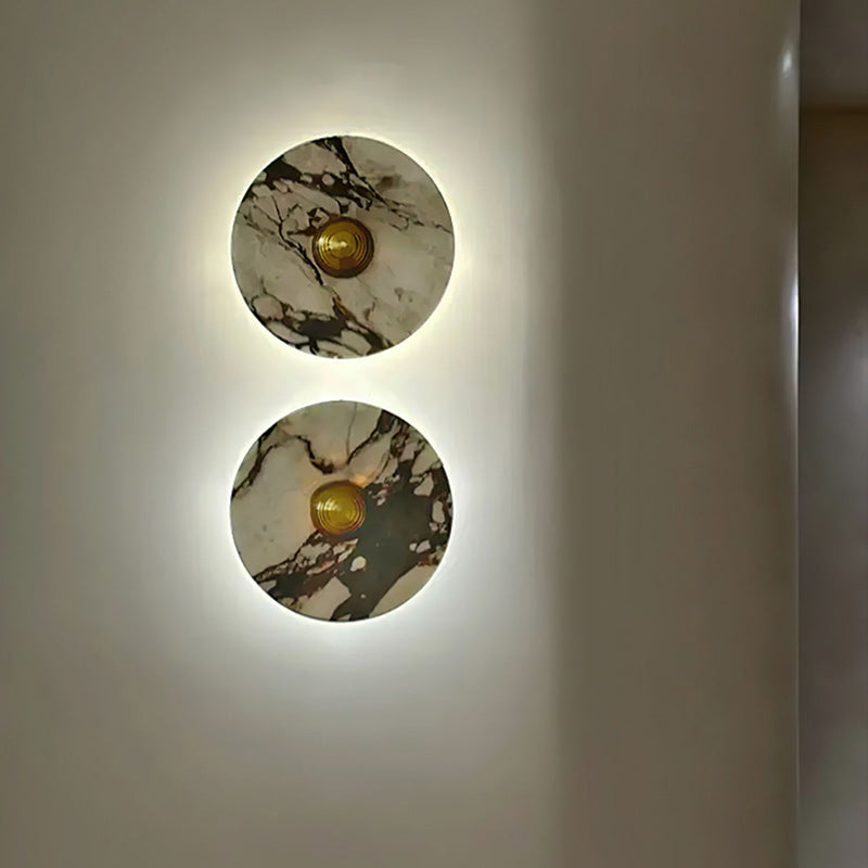 Traditional French Marble Aluminum Disc LED Wall Sconce Lamp For Bedside