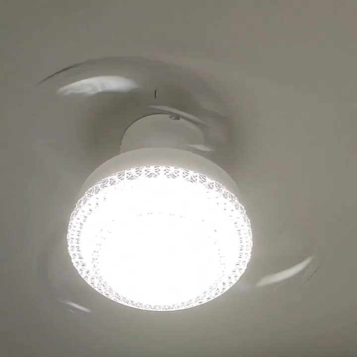 مروحة سقف معاصرة من الحديد الإسكندنافي مصنوعة من مادة ABS دائرية الشكل مزودة بإضاءة LED شبه مسطحة لغرفة المعيشة