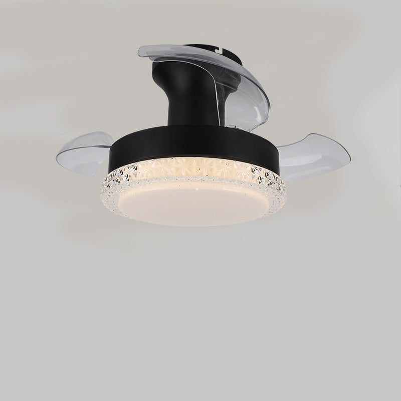 مروحة سقف معاصرة من الحديد الإسكندنافي مصنوعة من مادة ABS دائرية الشكل مزودة بإضاءة LED شبه مسطحة لغرفة المعيشة