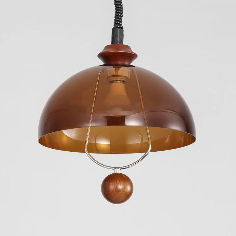 Traditional Vintage Dome Liftable Iron Acrylic Wood 1-Light Pendant Light For Dining Room