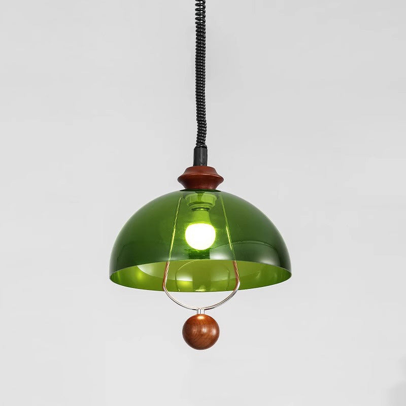 Traditional Vintage Dome Liftable Iron Acrylic Wood 1-Light Pendant Light For Dining Room