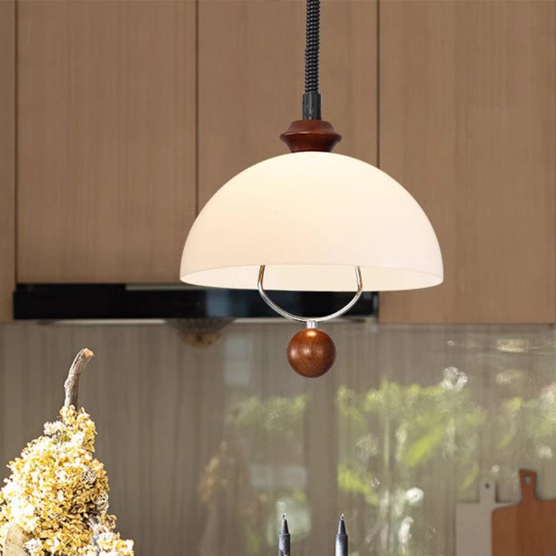 Traditional Vintage Dome Liftable Iron Acrylic Wood 1-Light Pendant Light For Dining Room