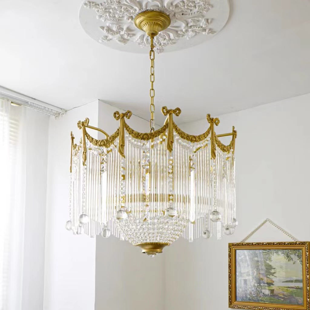 Traditional French Brass Crystal Bow Tie Tassel 4/6/8 Light Chandeliers For Living Room