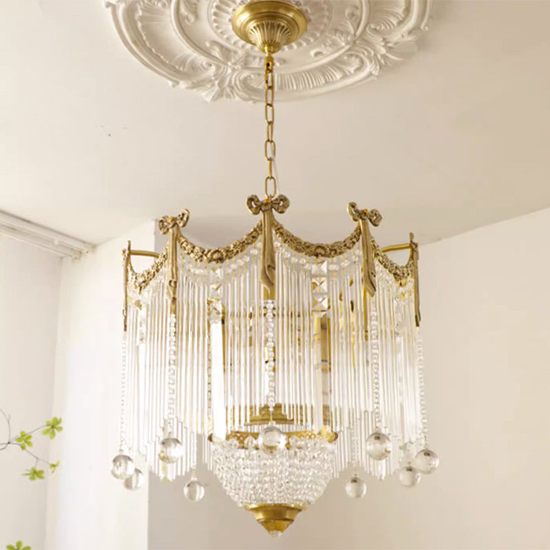 Traditional French Brass Crystal Bow Tie Tassel 4/6/8 Light Chandeliers For Living Room