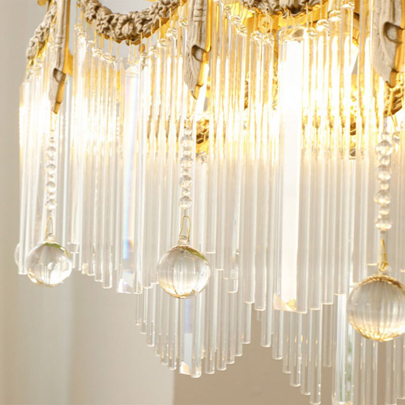 ثريات جزيرة الإضاءة الفرنسية التقليدية المصنوعة من النحاس والزجاج مع شرابة ربطة عنق 11/14/20 لغرفة الطعام