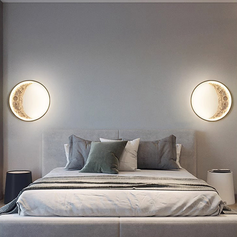 مصباح حائط LED بتصميم دائري على شكل قمر من الراتنج بتصميم آرت ديكو عصري للممر