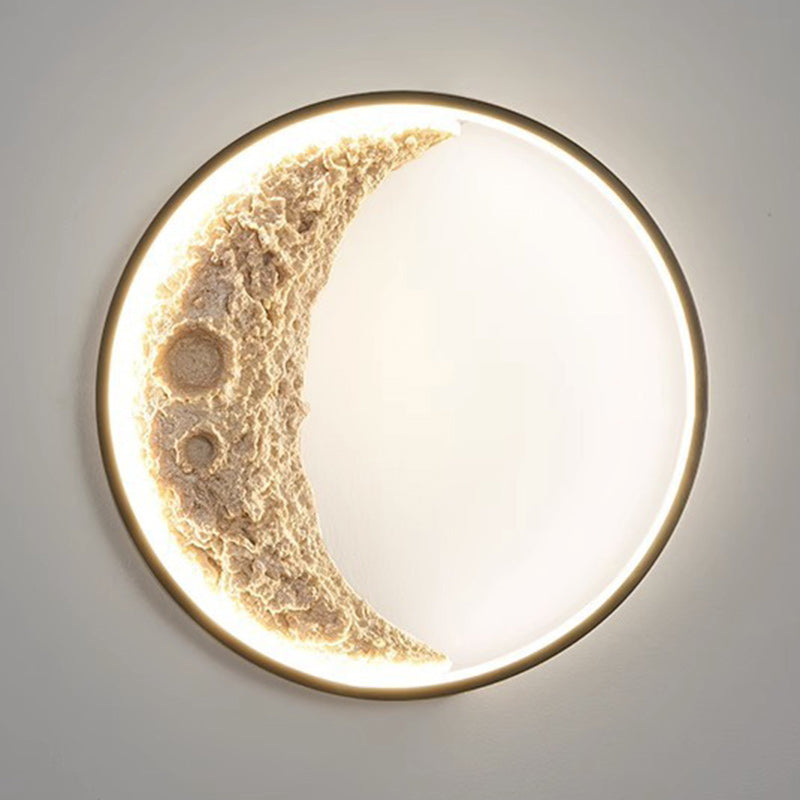مصباح حائط LED بتصميم دائري على شكل قمر من الراتنج بتصميم آرت ديكو عصري للممر