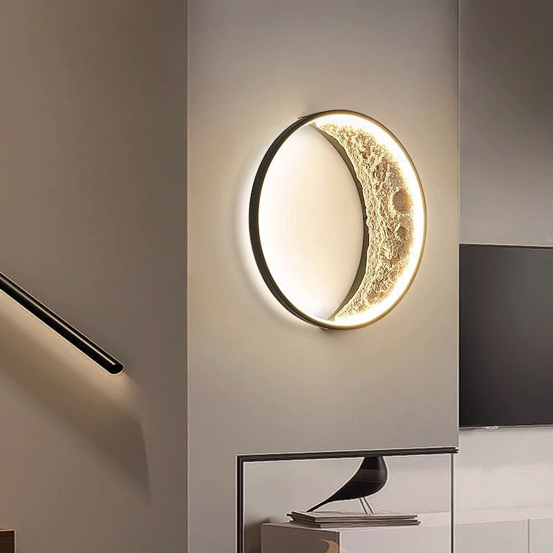 مصباح حائط LED بتصميم دائري على شكل قمر من الراتنج بتصميم آرت ديكو عصري للممر
