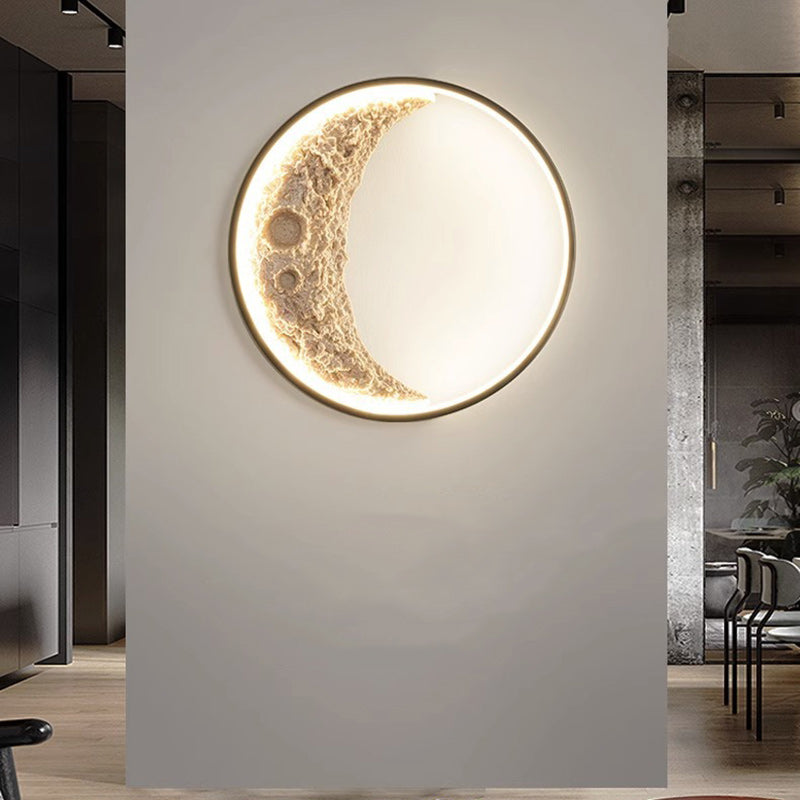 مصباح حائط LED بتصميم دائري على شكل قمر من الراتنج بتصميم آرت ديكو عصري للممر