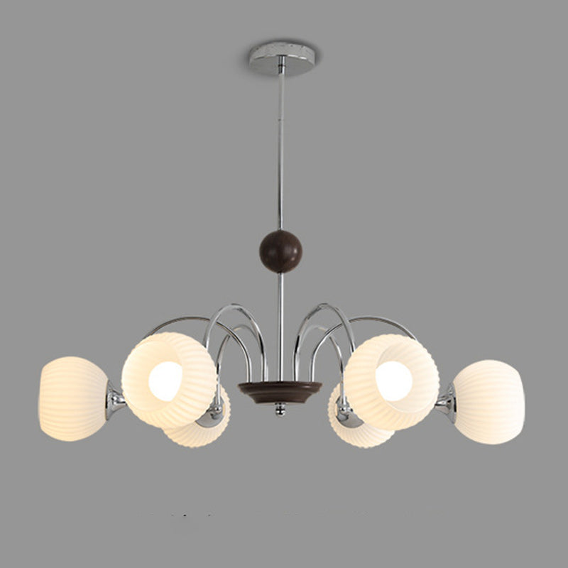 Traditional French Iron Glass Striped Ball 3/4/5/6/8 Light Chandeliers For Living Room