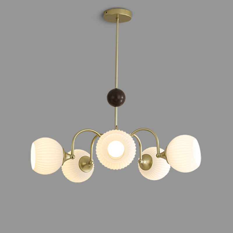 Traditional French Iron Glass Striped Ball 3/4/5/6/8 Light Chandeliers For Living Room