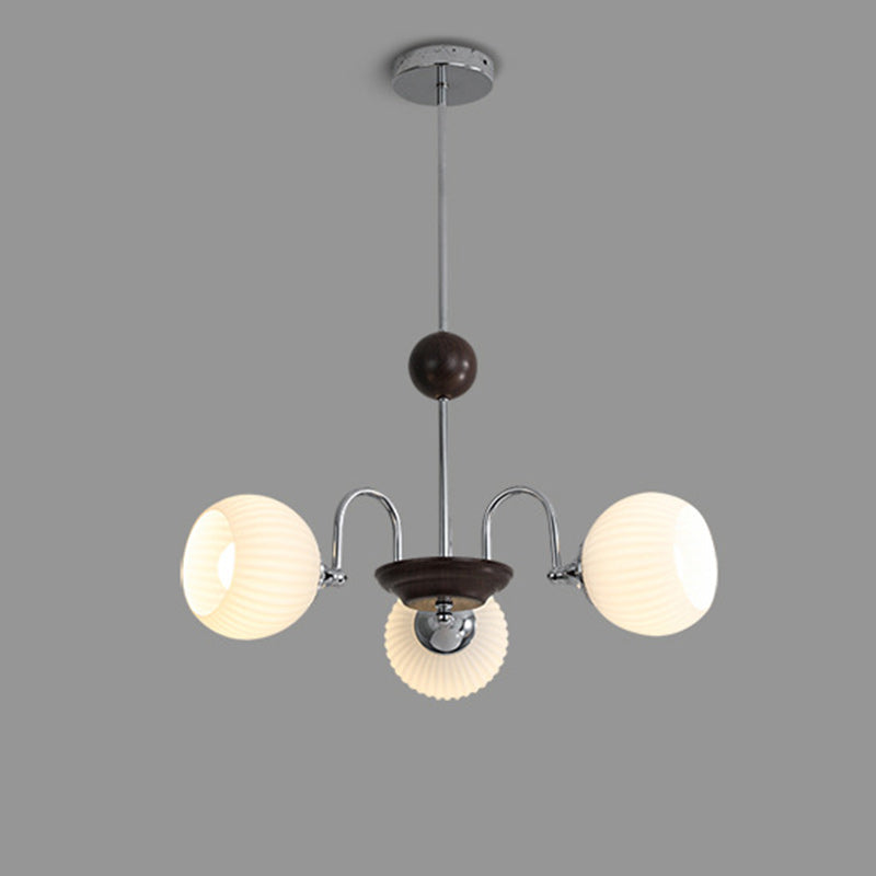 Traditional French Iron Glass Striped Ball 3/4/5/6/8 Light Chandeliers For Living Room