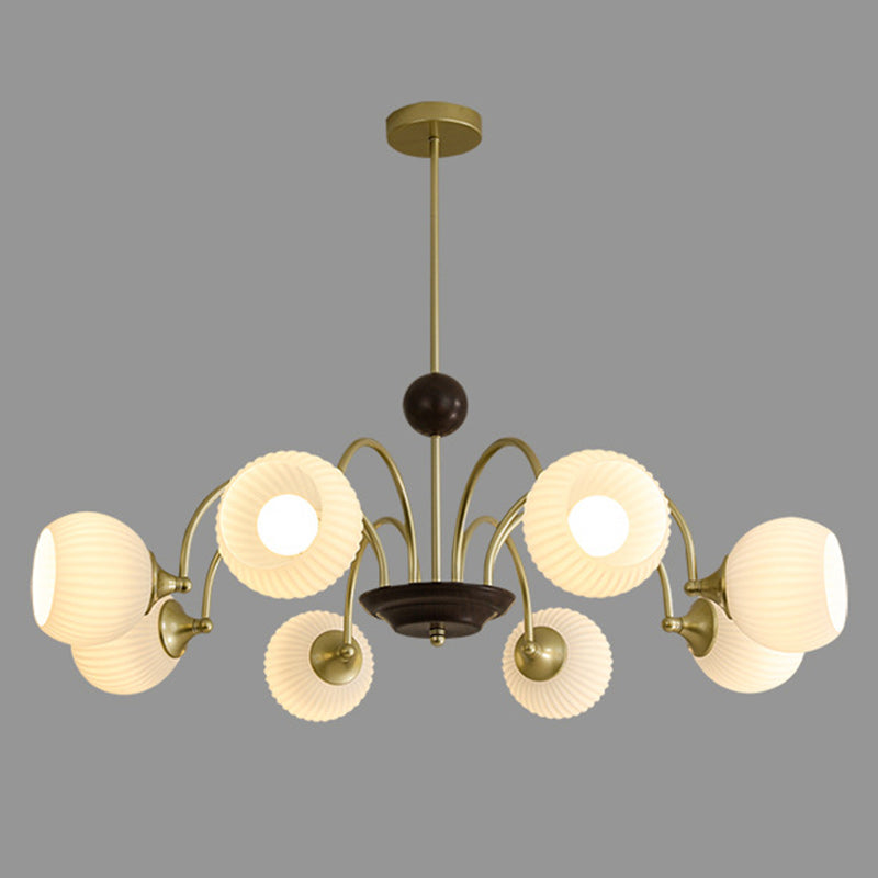 Traditional French Iron Glass Striped Ball 3/4/5/6/8 Light Chandeliers For Living Room