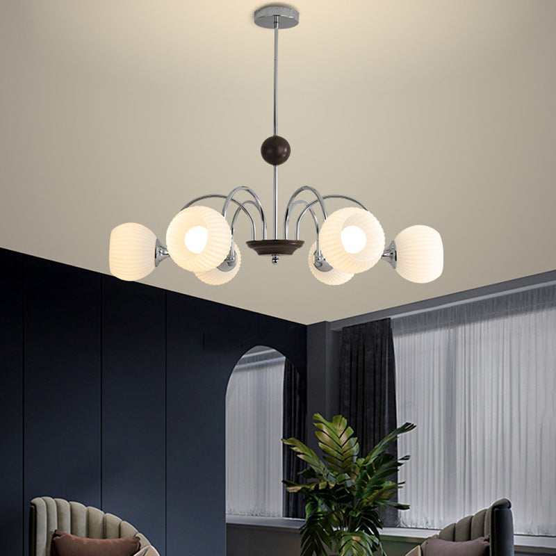 Traditional French Iron Glass Striped Ball 3/4/5/6/8 Light Chandeliers For Living Room