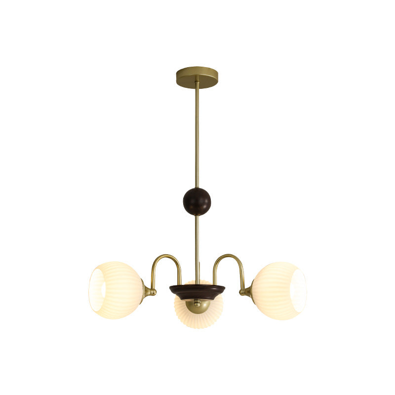 Traditional French Iron Glass Striped Ball 3/4/5/6/8 Light Chandeliers For Living Room