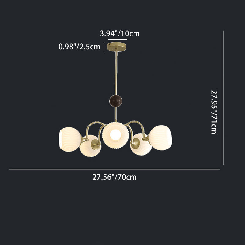 Traditional French Iron Glass Striped Ball 3/4/5/6/8 Light Chandeliers For Living Room