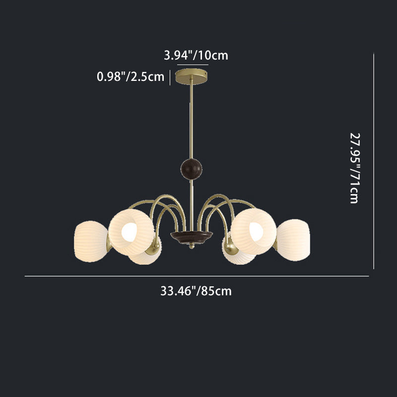 Traditional French Iron Glass Striped Ball 3/4/5/6/8 Light Chandeliers For Living Room