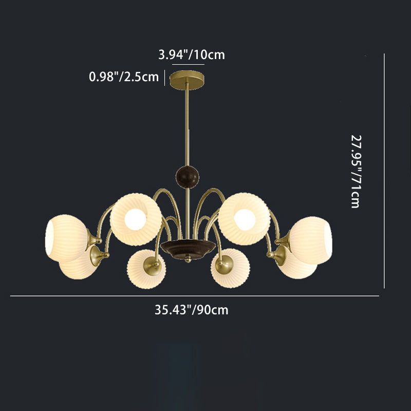 Traditional French Iron Glass Striped Ball 3/4/5/6/8 Light Chandeliers For Living Room