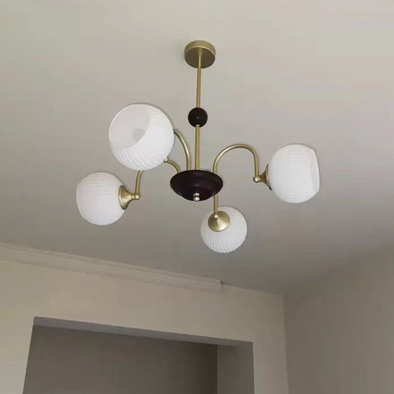 Traditional French Iron Glass Striped Ball 3/4/5/6/8 Light Chandeliers For Living Room
