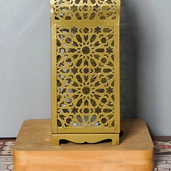 Contemporary Boho Battery Iron Hollowed Lantern Candlestick Decorative LED Table Lamp Night Light For Bedroom