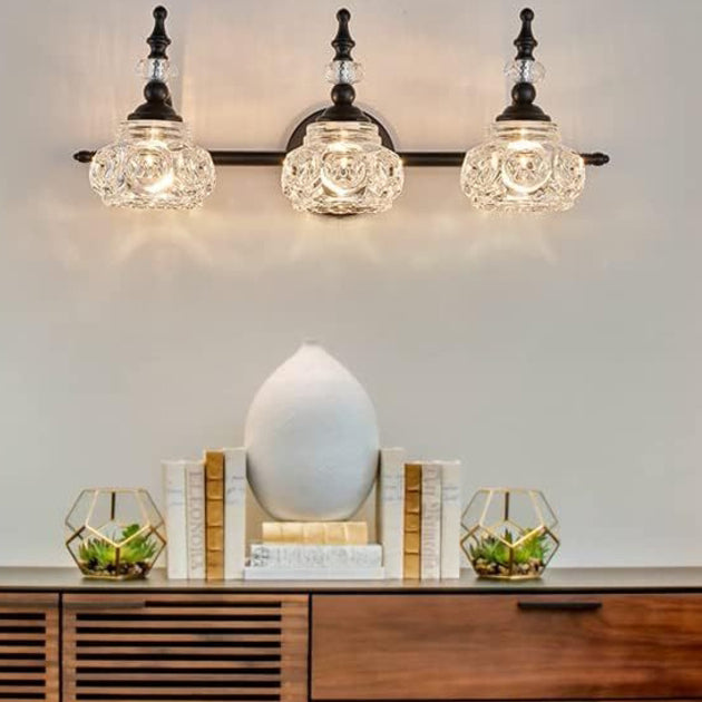 Contemporary Retro Iron Glass Round Petal 1/2/3/4 Light Wall Sconce Lamp Vanity Light For Bathroom