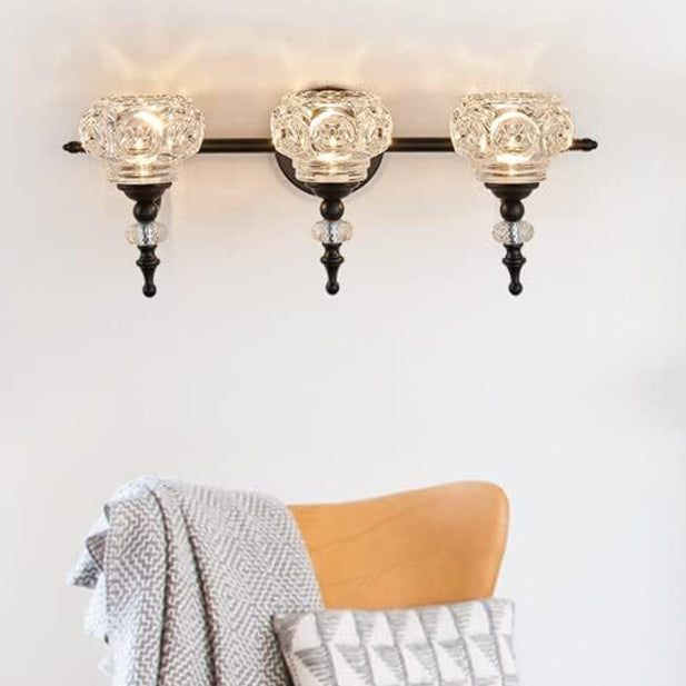Contemporary Retro Iron Glass Round Petal 1/2/3/4 Light Wall Sconce Lamp Vanity Light For Bathroom
