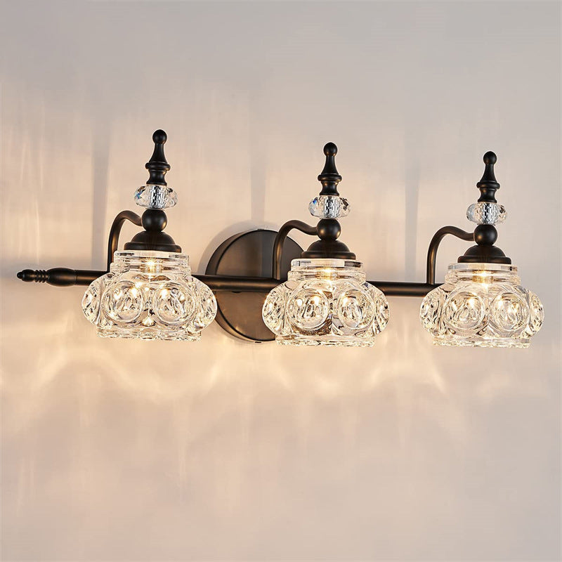 Contemporary Retro Iron Glass Round Petal 1/2/3/4 Light Wall Sconce Lamp Vanity Light For Bathroom