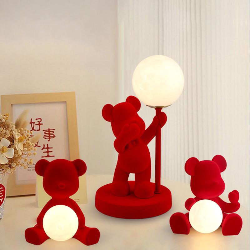Contemporary Creative Rechargeable Acrylic Flock Bear Ball Wedding Decoration LED Table Lamp For Bedside
