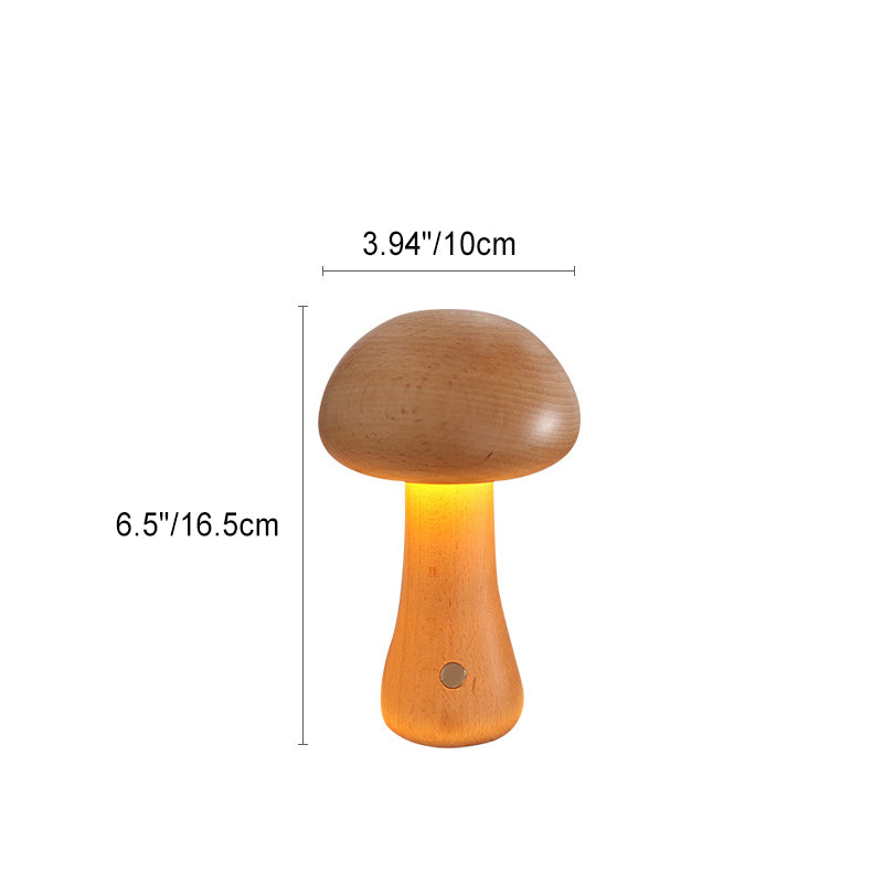 Contemporary Scandinavian Rechargeable Solid Wood Mushroom LED Table Lamp Night Light For Bedside