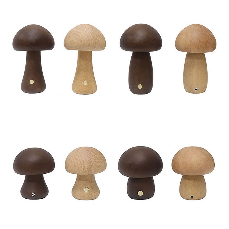 Contemporary Scandinavian Rechargeable Solid Wood Mushroom LED Table Lamp Night Light For Bedside