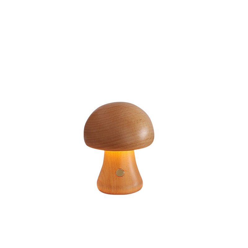 Contemporary Scandinavian Rechargeable Solid Wood Mushroom LED Table Lamp Night Light For Bedside