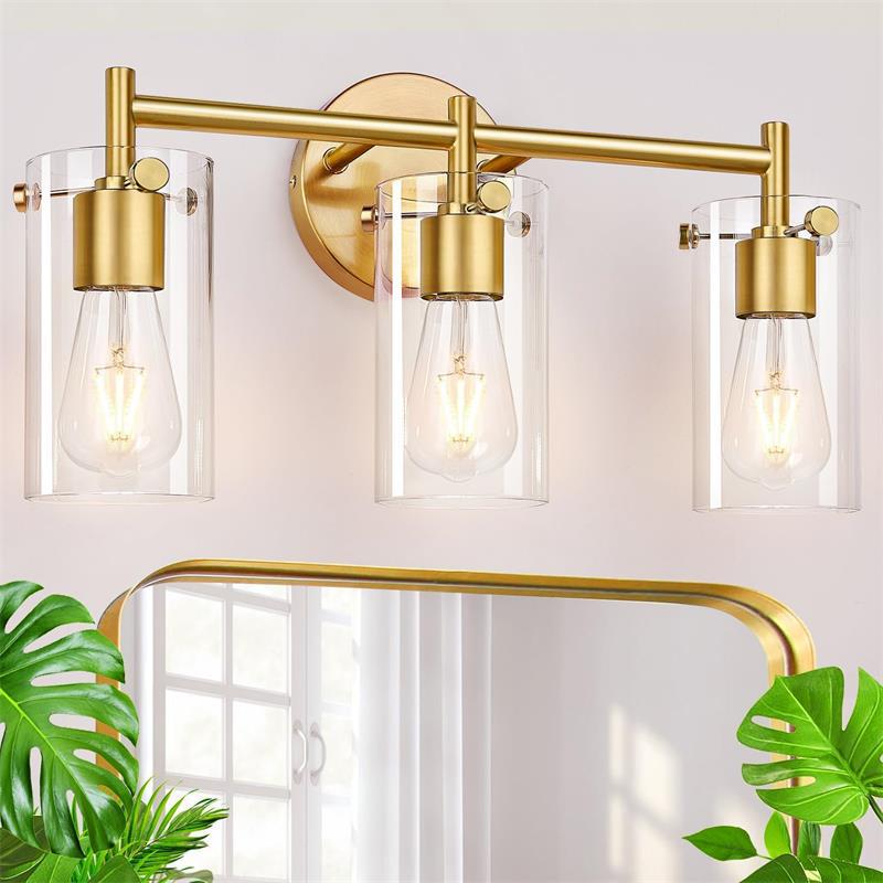 Contemporary Industrial Metal Glass Cylinder 3-Light Wall Sconce Lamp Vanity Light For Bathroom