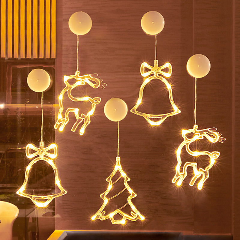 モダンアールデコ調 電池式 PVC クリスマスツリー 鹿 ベル 雪だるま デコレーション LED 壁付け照明 吸盤ライト 寝室用