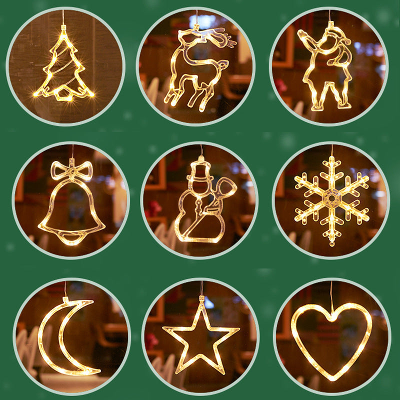モダンアールデコ調 電池式 PVC クリスマスツリー 鹿 ベル 雪だるま デコレーション LED 壁付け照明 吸盤ライト 寝室用