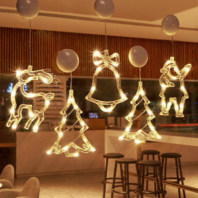 モダンアールデコ調 電池式 PVC クリスマスツリー 鹿 ベル 雪だるま デコレーション LED 壁付け照明 吸盤ライト 寝室用