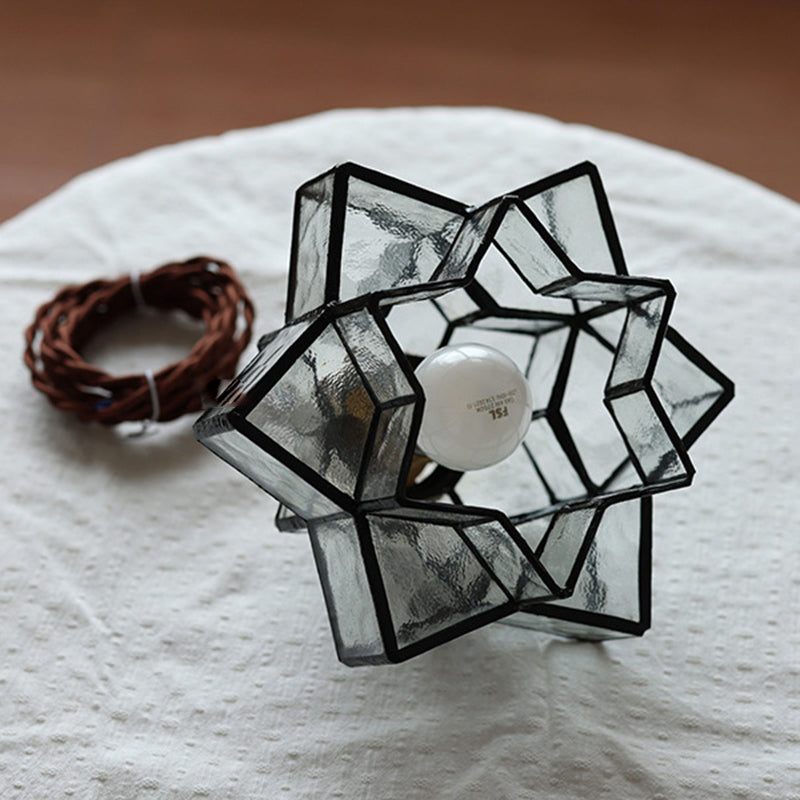 مصباح معلق تقليدي عتيق من الزجاج النحاسي على شكل نجمة سداسية ثلاثية الطبقات لغرفة الطعام