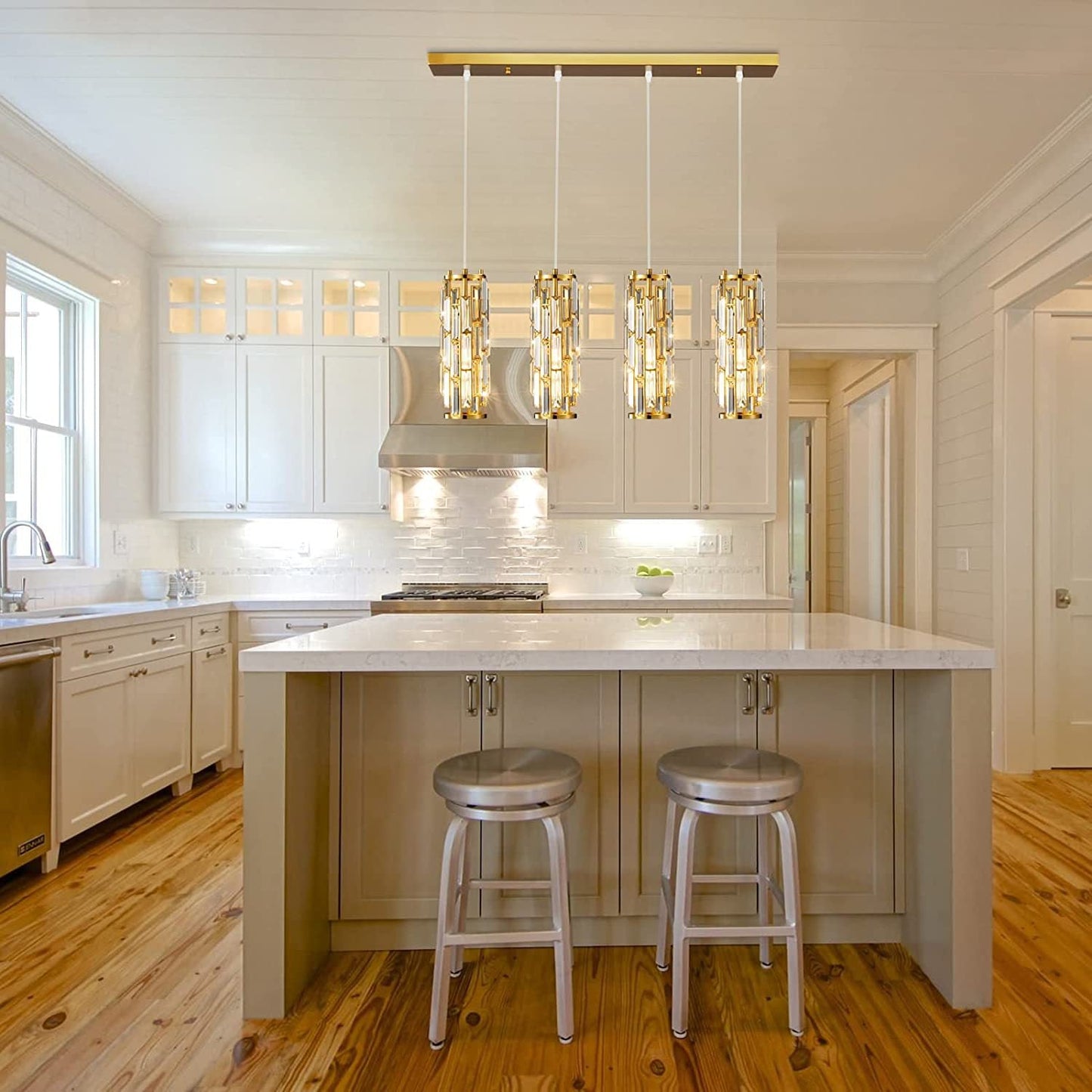 Contemporary Luxury Iron Crystal Cylinder Cluster-Shaped 1/3/4 Light Chandeliers For Dining Room