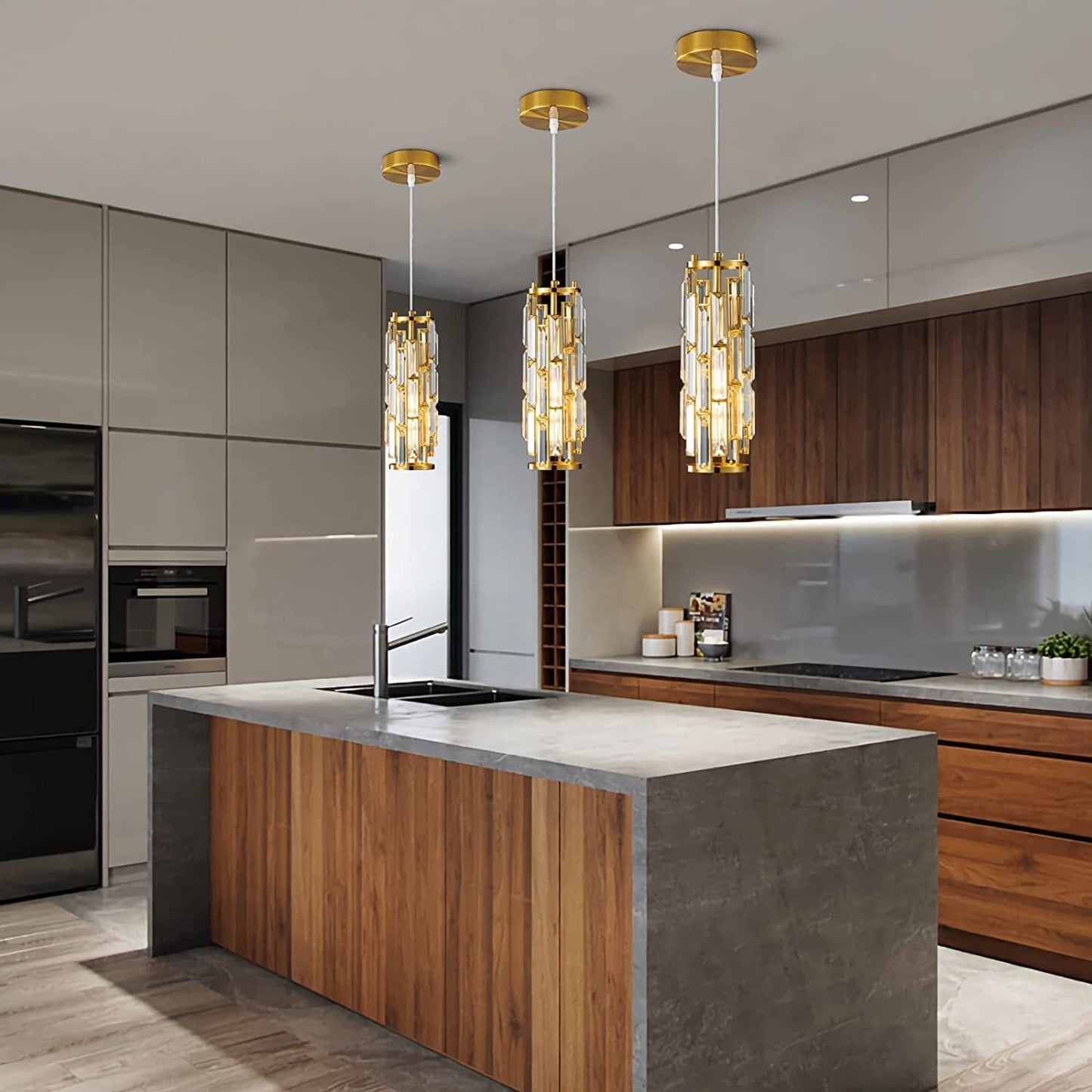 Contemporary Luxury Iron Crystal Cylinder Cluster-Shaped 1/3/4 Light Chandeliers For Dining Room