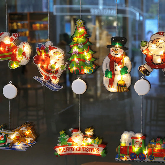 Modern Art Deco Waterproof Battery PVC Christmas Tree Santa Deer Decoration Suction LED Wall Sconce Lamp For Entertainment Room