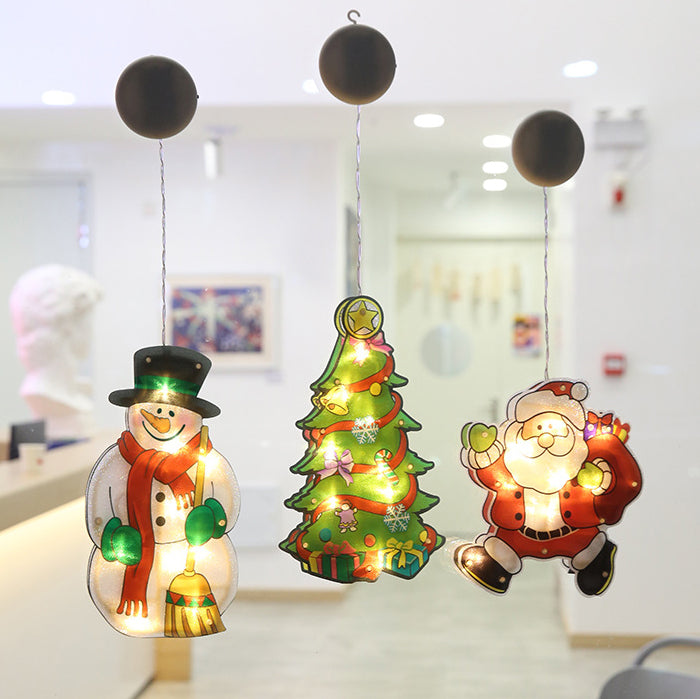 Modern Art Deco Waterproof Battery PVC Christmas Tree Santa Deer Decoration Suction LED Wall Sconce Lamp For Entertainment Room