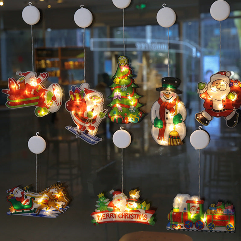 Modern Art Deco Waterproof Battery PVC Christmas Tree Santa Deer Decoration Suction LED Wall Sconce Lamp For Entertainment Room