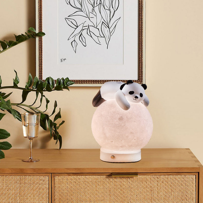 Contemporary Creative Rechargeable Iron Resin PLA Ball Moon Planet Bear Panda Rabbit LED Table Lamp Night Light For Bedside