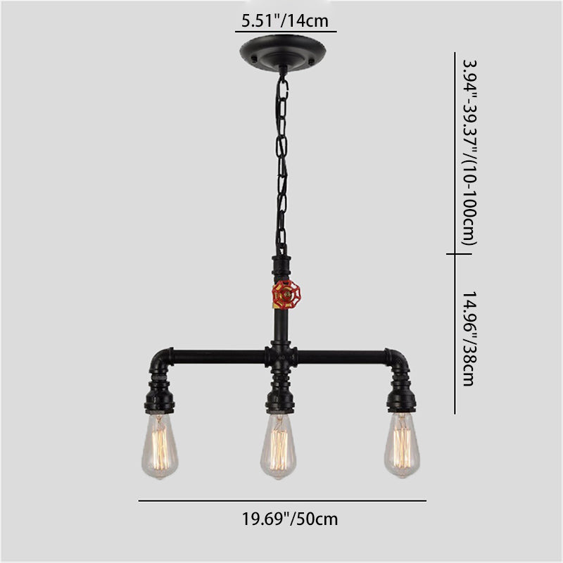 Contemporary Industrial Iron Water Pipe 3-Light Chandeliers For Dining Room