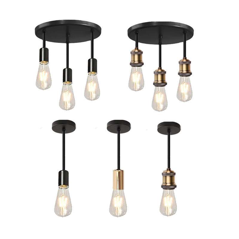 Contemporary Industrial Iron Bulb 1/3 Light Semi-Flush Mount Ceiling Light For Dining Room